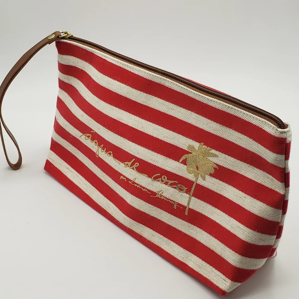 Agua de Coco Liana Thomaz cosmetic bag red ivory stripe